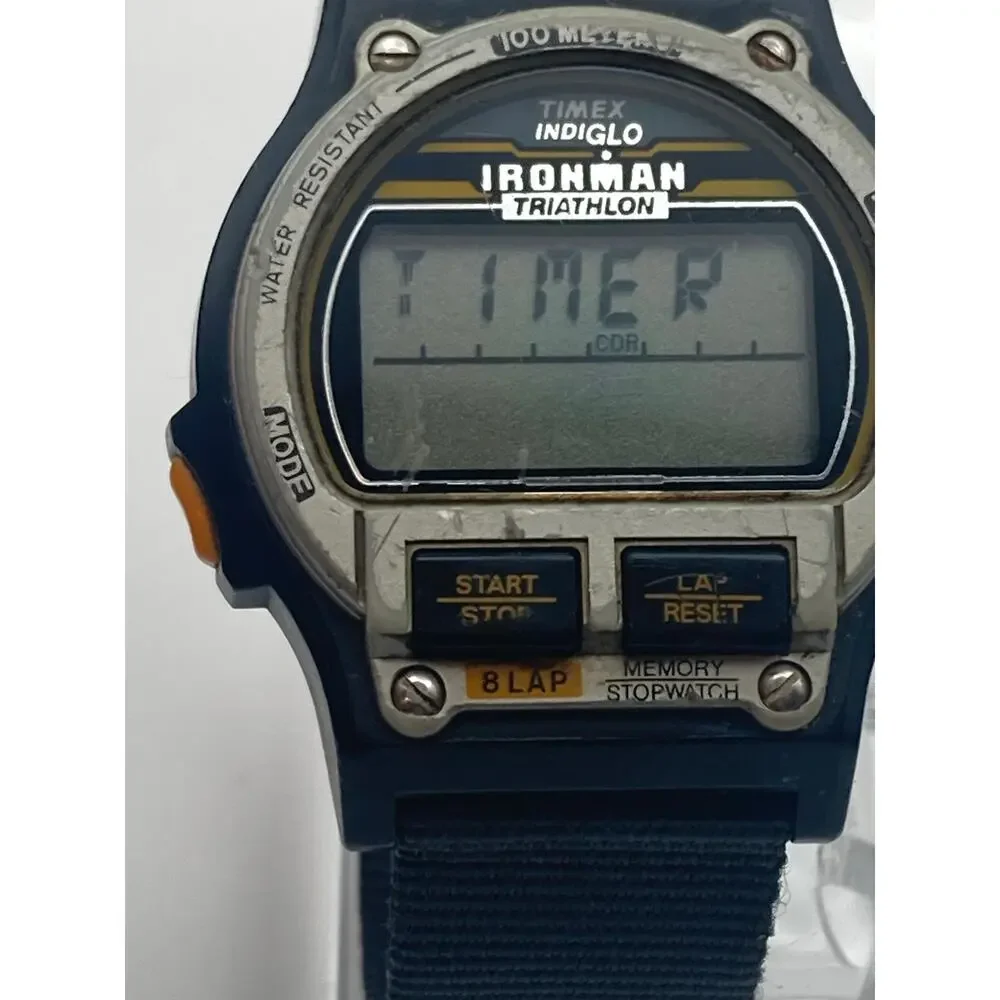 Vintage Timex Ironman Triathlon Digital Watch 38mm - New Battery WR Timer Date